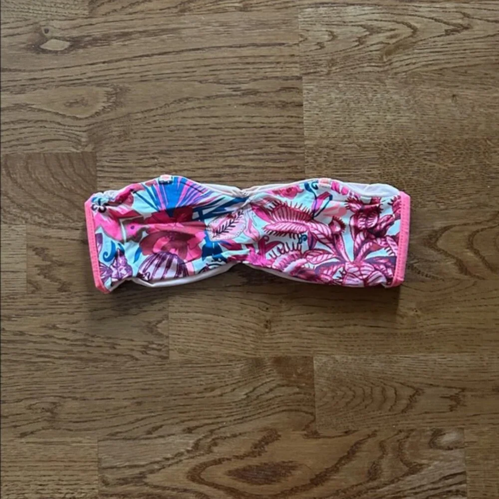 MAAJI Bikini Top Swim Floral Bandeau Peach Reversible Pink Strapless Ruched